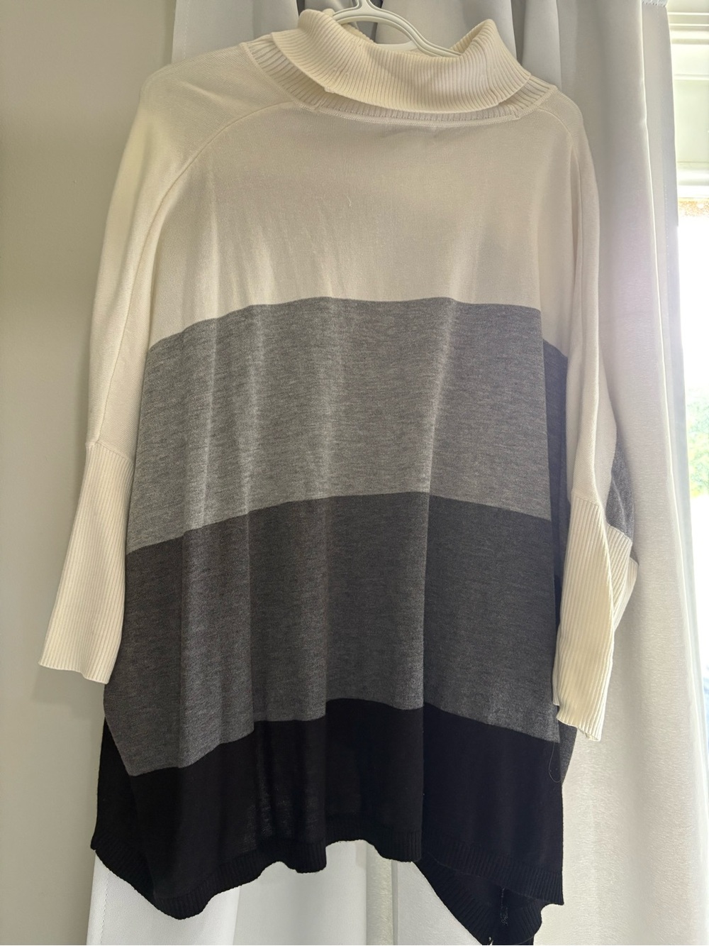 Colorblock Turtleneck Poncho Sweater